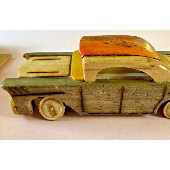 VINTAGE 1955 CHEVROLET Handmade Wooden 7.5" Model Car w/Bahamas Etched on Roof - Picture 4 of 11